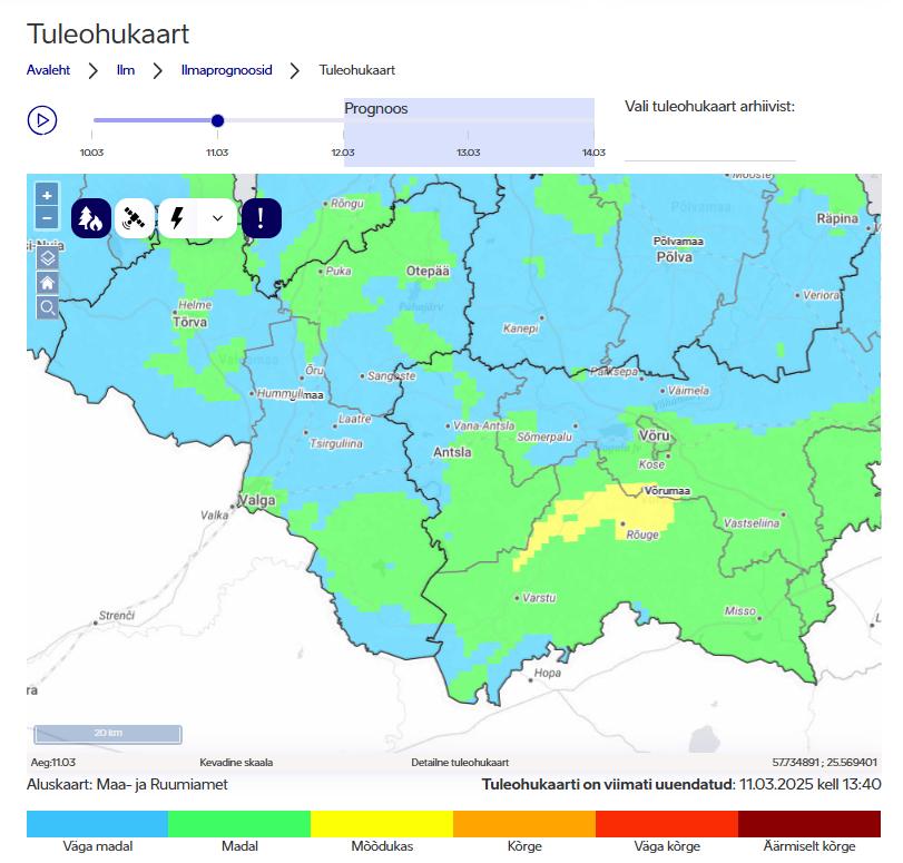 Detailne tuleohukaart 1km x 1km võrgul