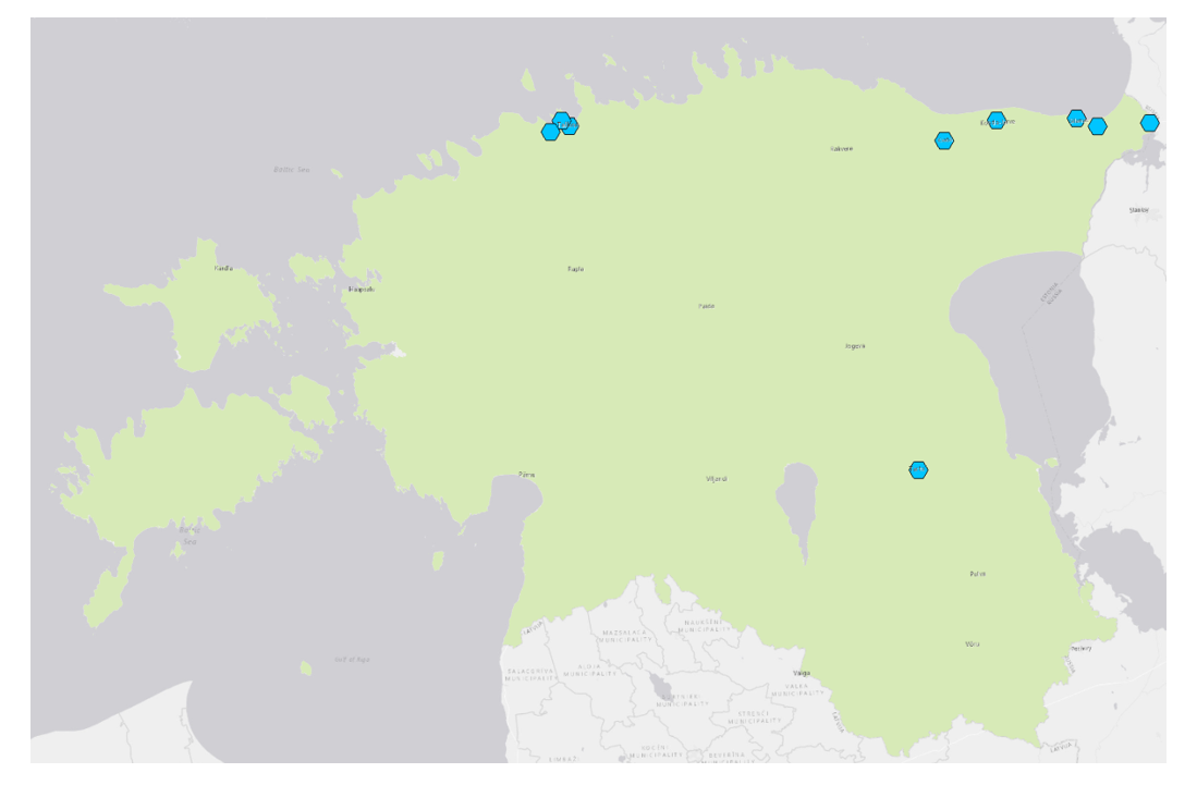 Joonis 4. PM10 seirejaamad Eestis