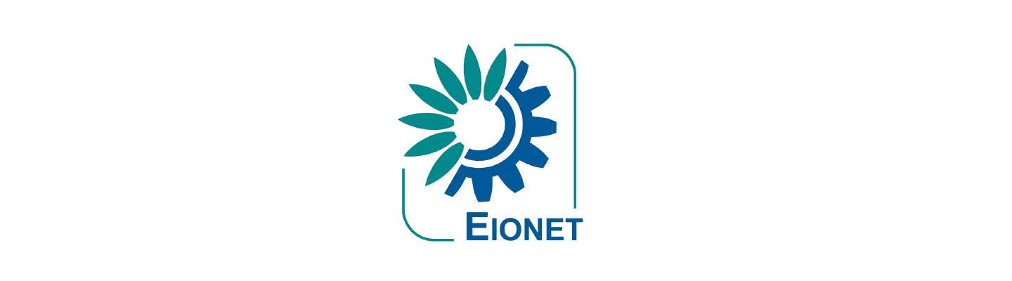EIONET logo rohekas-sinistes toonides, millest pool meenutab hammasratast ja teine pool lille õielehti
