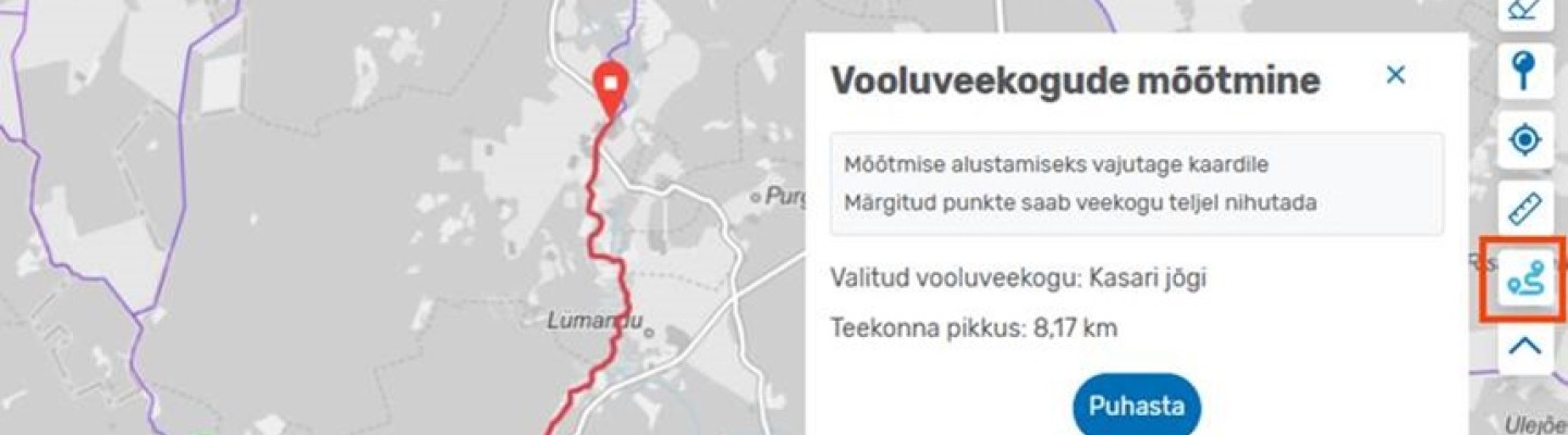 Vooluveekogude mõõtmine kaardirakenduses
